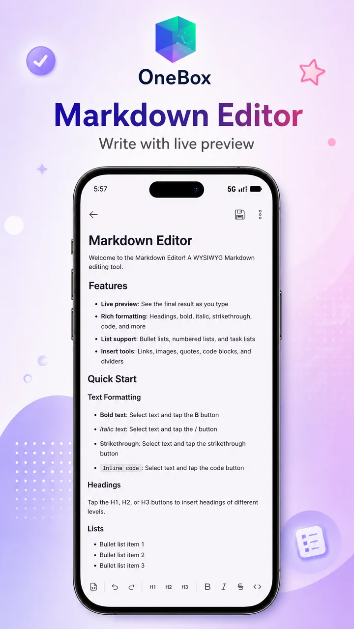 OneBox markdown editor